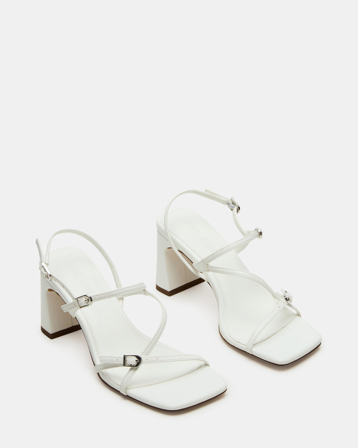 VANTAGE White Women's Square-Toe Strappy Slingback Heel | Steve Madden