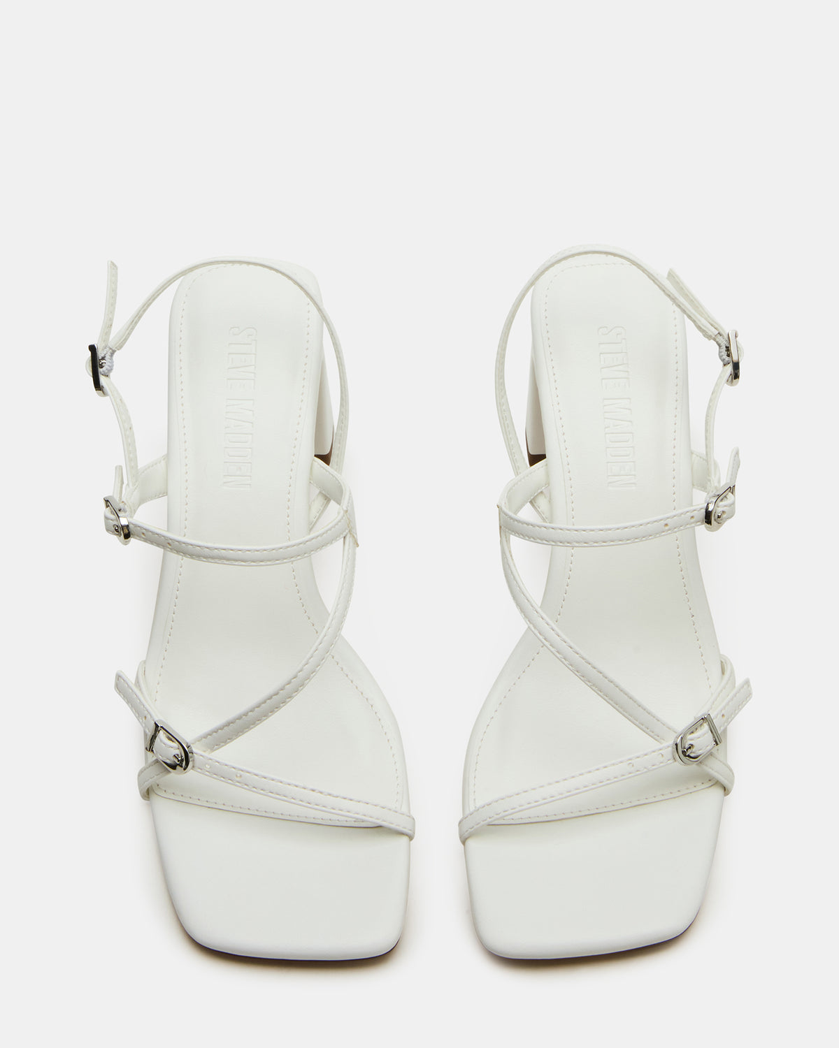 VANTAGE White Women's Square-Toe Strappy Slingback Heel | Steve Madden