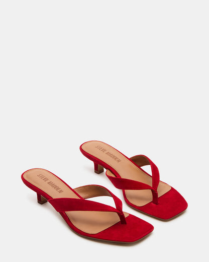 TRACIE Red Suede Thong Strap Women's Kitten Heel | Steve Madden
