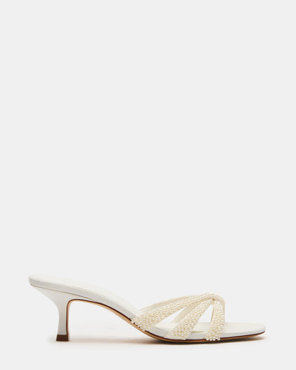 CARY Pearl Ivory Square-Toe Strappy Mule Women's Heel | Steve Madden