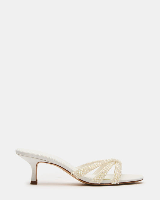 CARY Pearl Ivory Square-Toe Strappy Mule Women's Heel | Steve Madden