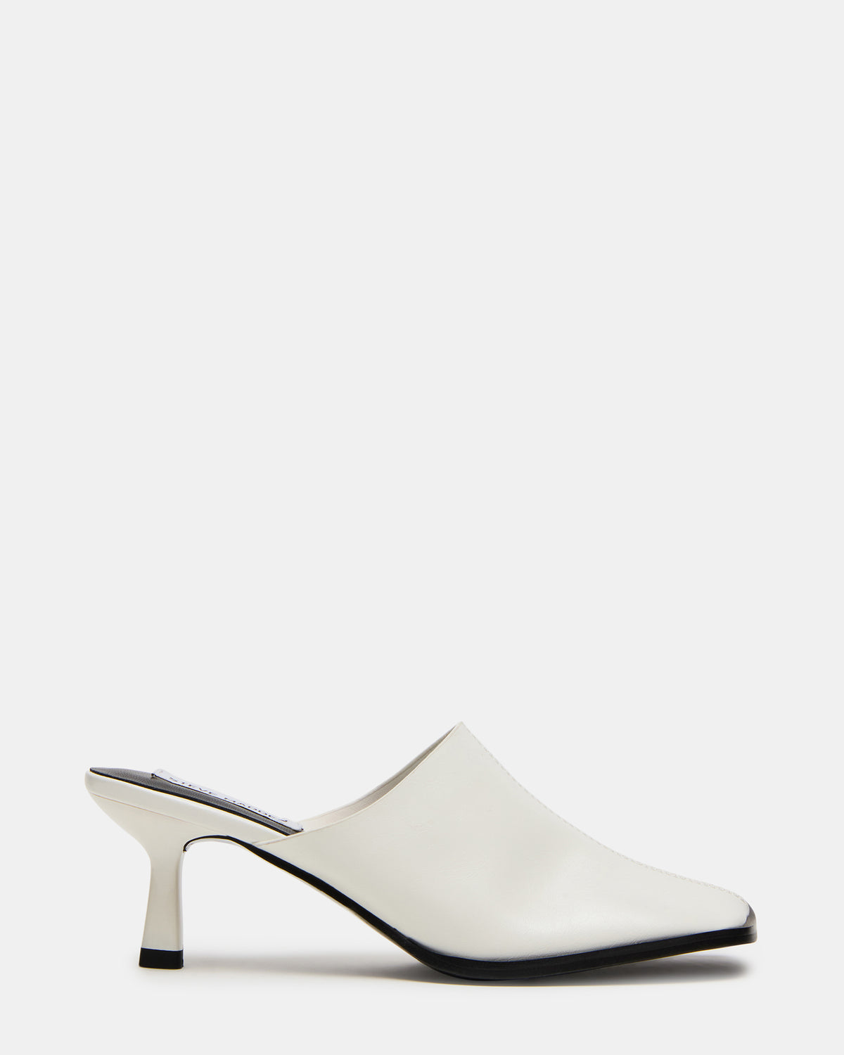 DEMPSEY White Leather Square-Toe Mule Women's Heel | Steve Madden