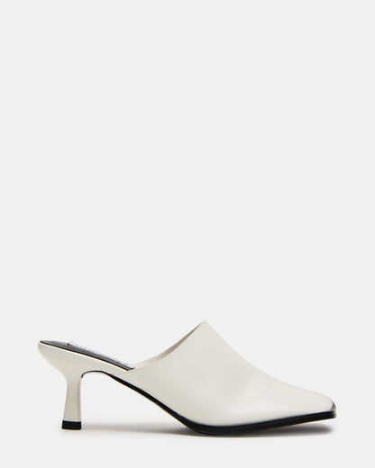 DEMPSEY White Leather Square-Toe Mule Women's Heel | Steve Madden