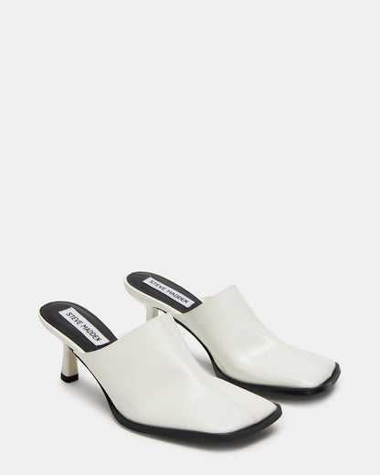 DEMPSEY White Leather Square-Toe Mule Women's Heel | Steve Madden