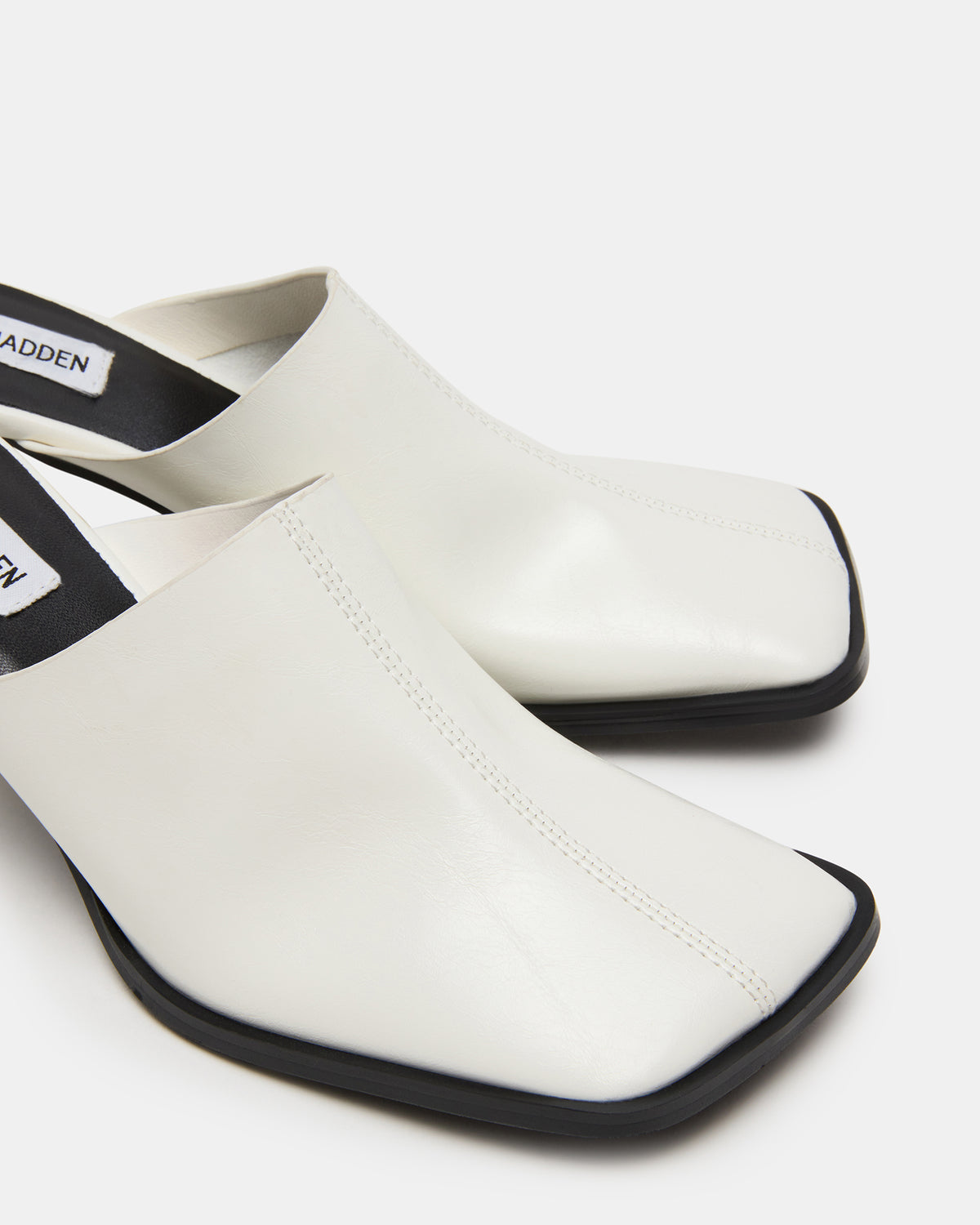 DEMPSEY White Leather Square-Toe Mule Women's Heel | Steve Madden