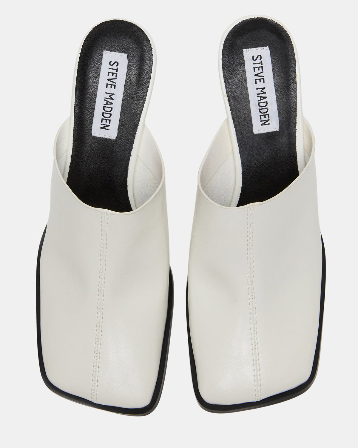 DEMPSEY White Leather Square-Toe Mule Women's Heel | Steve Madden