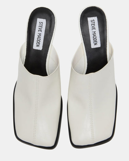DEMPSEY White Leather Square-Toe Mule Women's Heel | Steve Madden