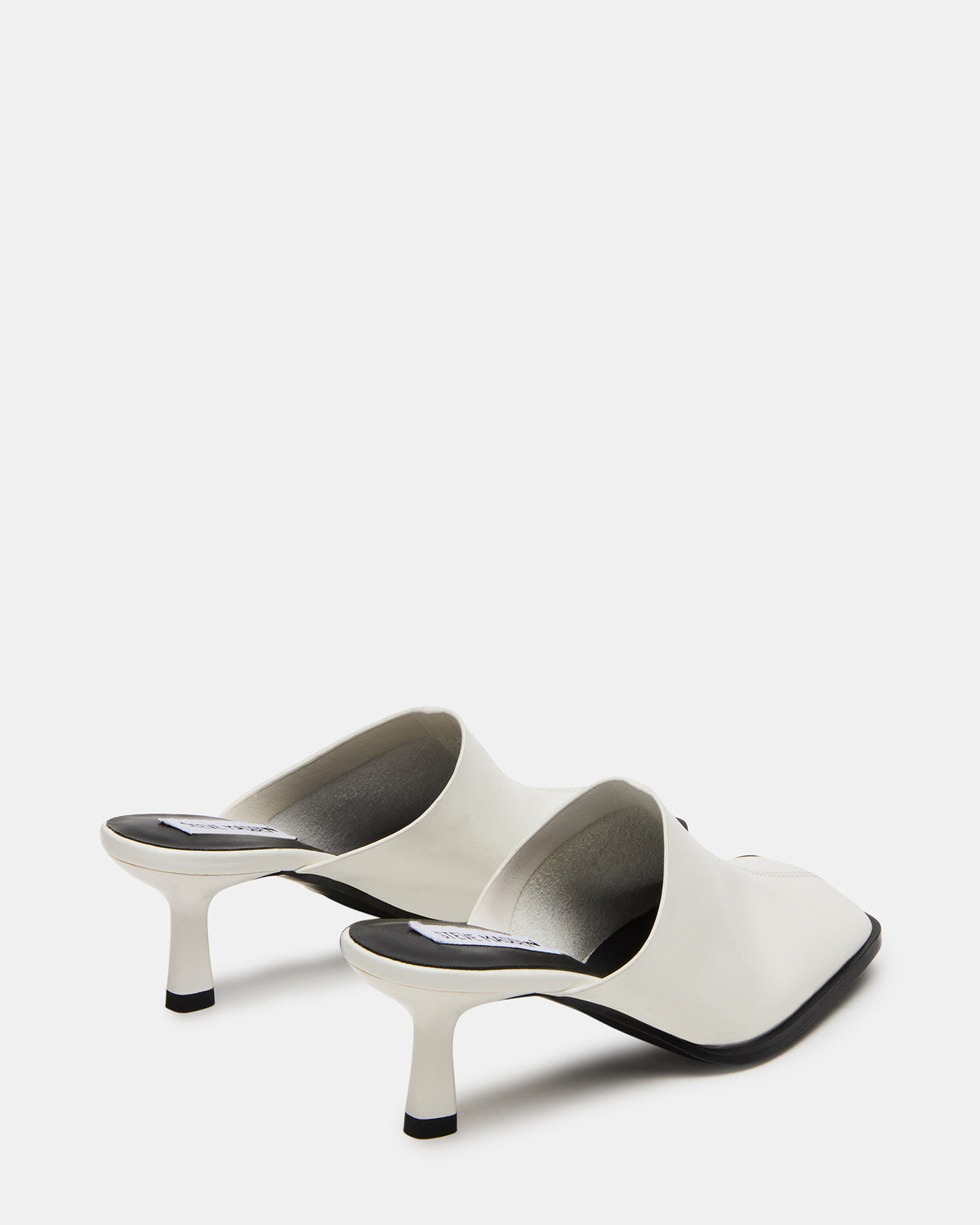 DEMPSEY White Leather Square-Toe Mule Women's Heel | Steve Madden