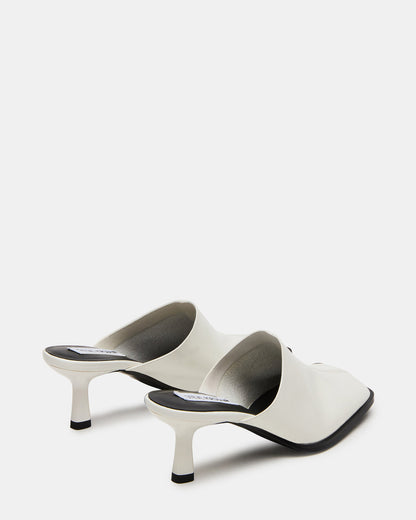 DEMPSEY White Leather Square-Toe Mule Women's Heel | Steve Madden