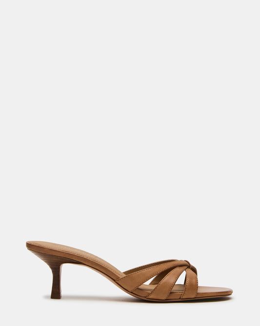 CARY Camel Leather Square-Toe Strappy Mule Women's Heel | Steve Madden
