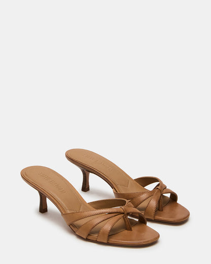 CARY Camel Leather Square-Toe Strappy Mule Women's Heel | Steve Madden