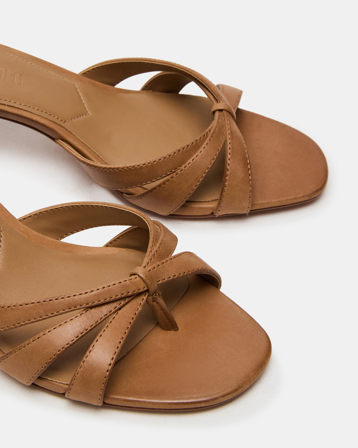 CARY Camel Leather Square-Toe Strappy Mule Women's Heel | Steve Madden