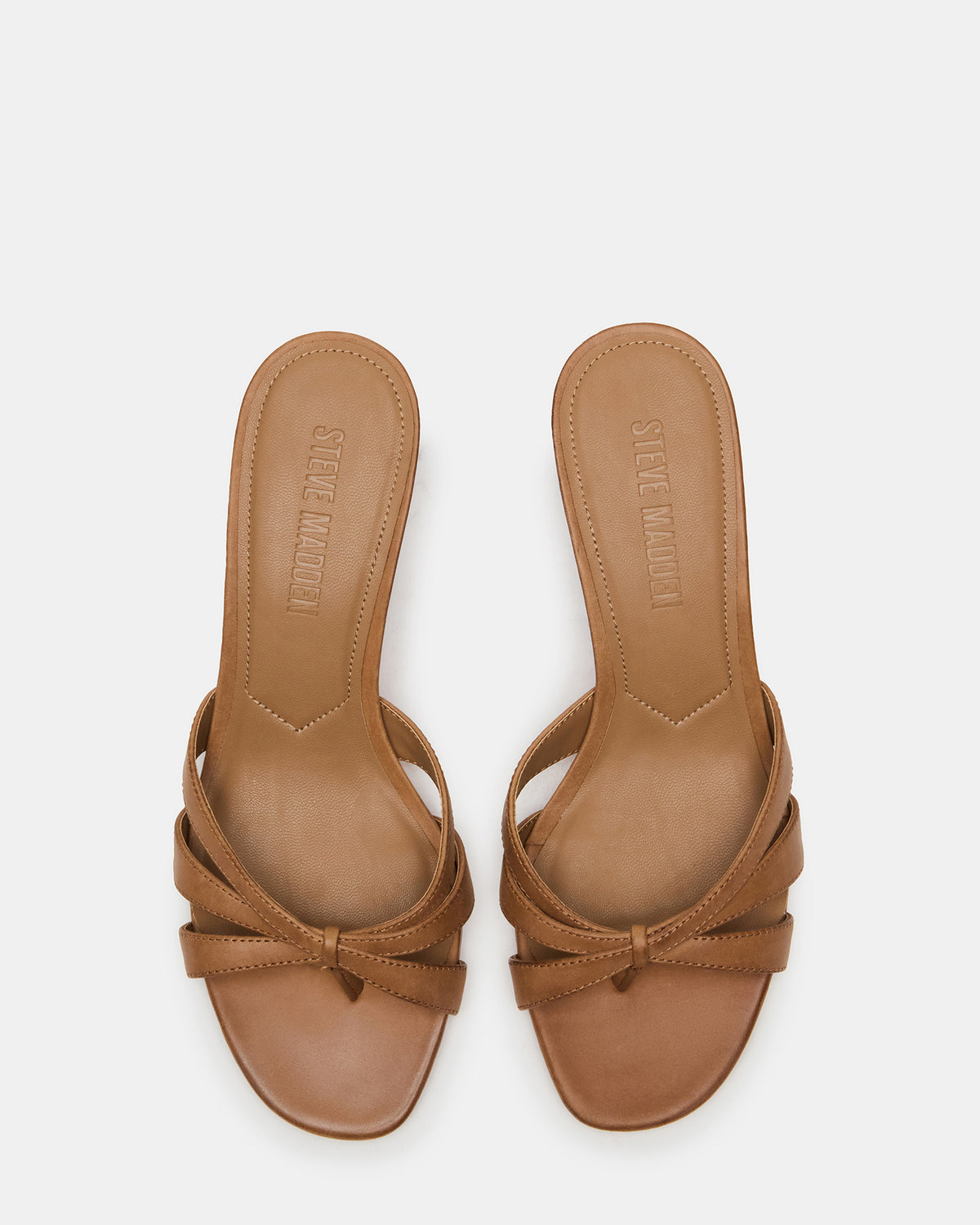 CARY Camel Leather Square-Toe Strappy Mule Women's Heel | Steve Madden