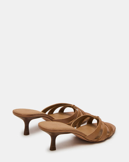 CARY Camel Leather Square-Toe Strappy Mule Women's Heel | Steve Madden