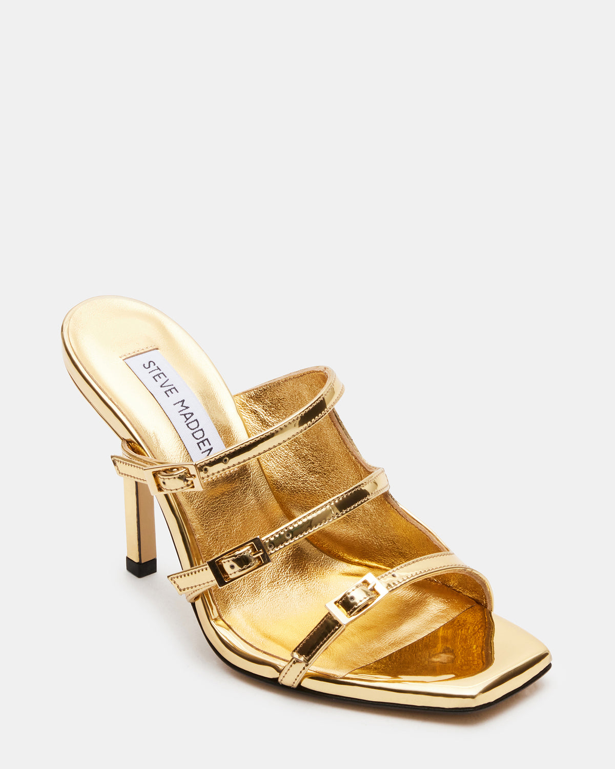 OPULENT Gold Leather Square Toe Mule Heel | Women's Heels | Steve Madden