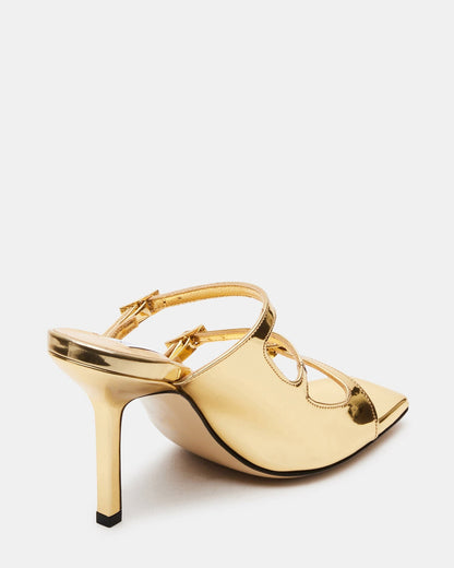 OPULENT Gold Leather Square Toe Mule Heel | Women's Heels | Steve Madden