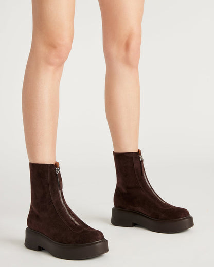 JONES Chocolate Brown Suede Zipper Lug Women's Ankle Boot | Steve Madden