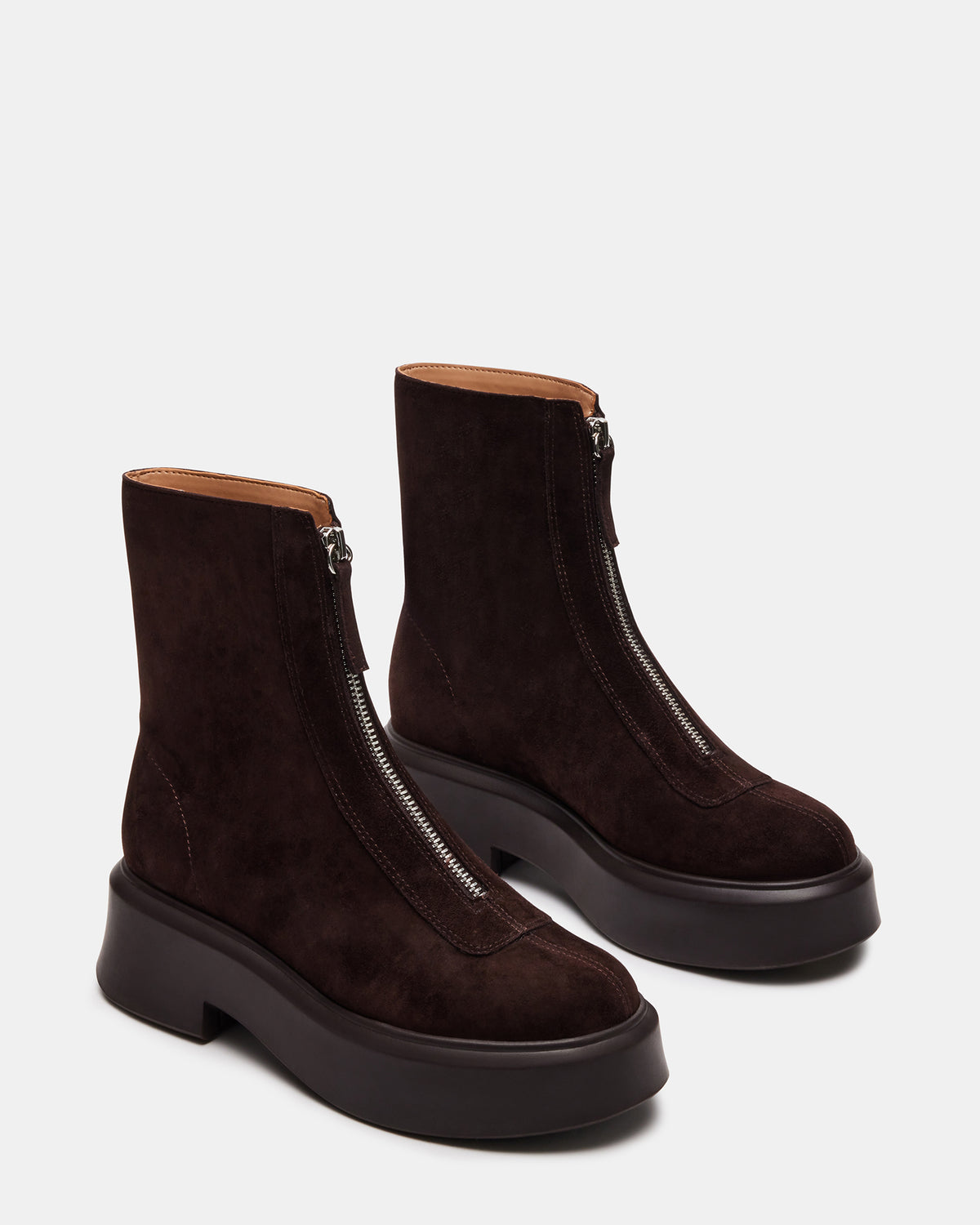 JONES Chocolate Brown Suede Zipper Lug Women's Ankle Boot | Steve Madden
