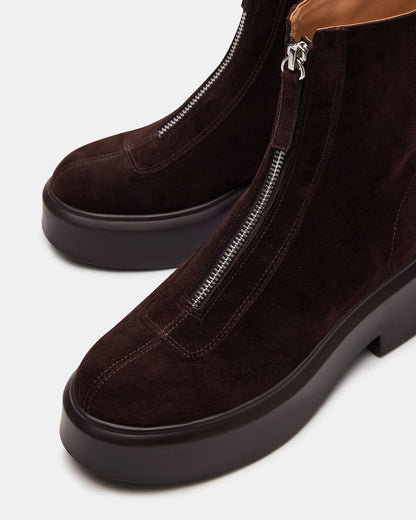 JONES Chocolate Brown Suede Zipper Lug Women's Ankle Boot | Steve Madden