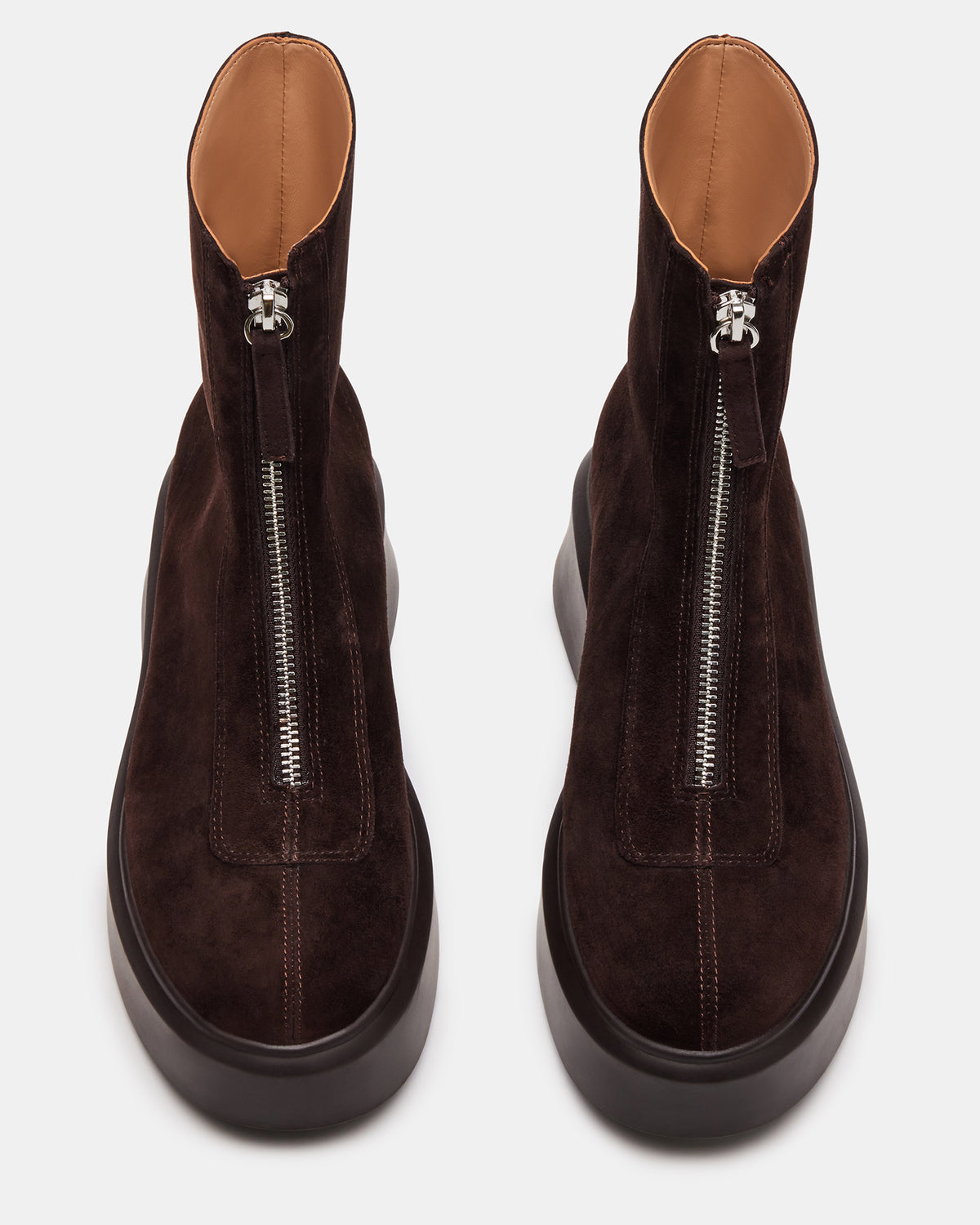 JONES Chocolate Brown Suede Zipper Lug Women's Ankle Boot | Steve Madden