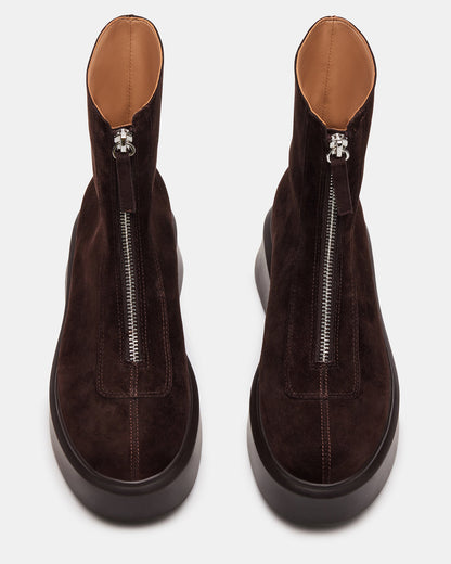 JONES Chocolate Brown Suede Zipper Lug Women's Ankle Boot | Steve Madden