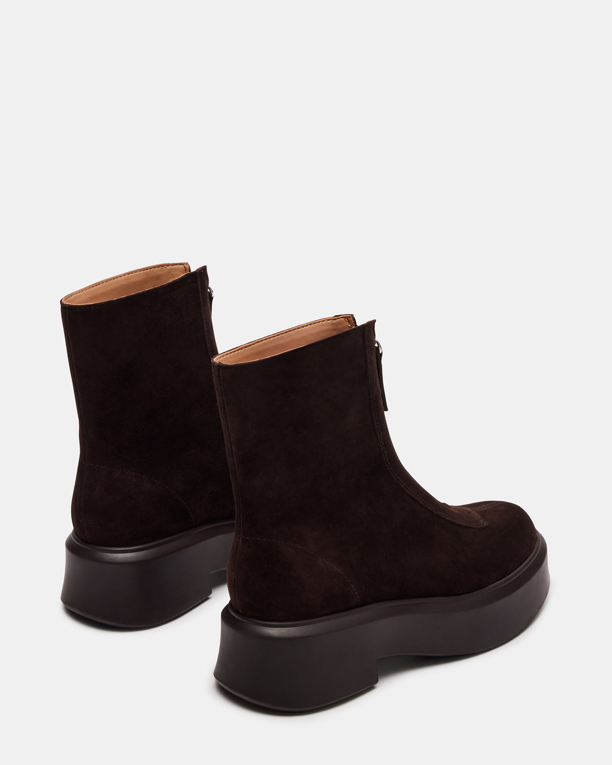 JONES Chocolate Brown Suede Zipper Lug Women's Ankle Boot | Steve Madden