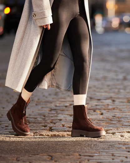 JONES Chocolate Brown Suede Zipper Lug Women's Ankle Boot | Steve Madden