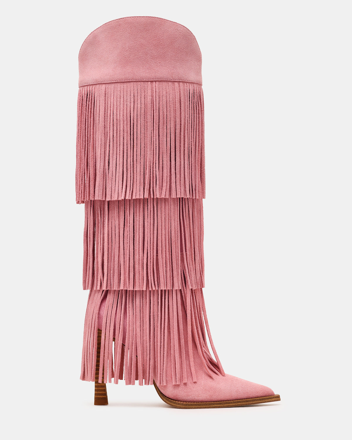 KINZEE Fringe Pink Suede Pointed-Toe Knee-High Western Stiletto Women's Boot | Steve Madden