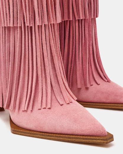 KINZEE Fringe Pink Suede Pointed-Toe Knee-High Western Stiletto Women's Boot | Steve Madden