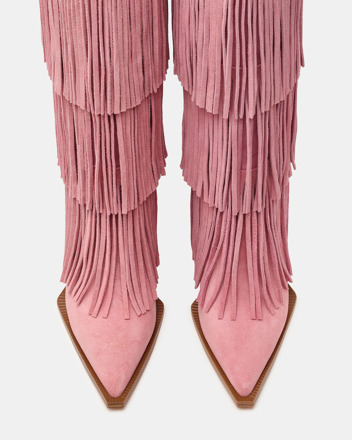 KINZEE Fringe Pink Suede Pointed-Toe Knee-High Western Stiletto Women's Boot | Steve Madden