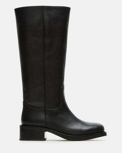 RIGGS Black Leather Wide Calf Square-Toe Women's Boot | Steve Madden