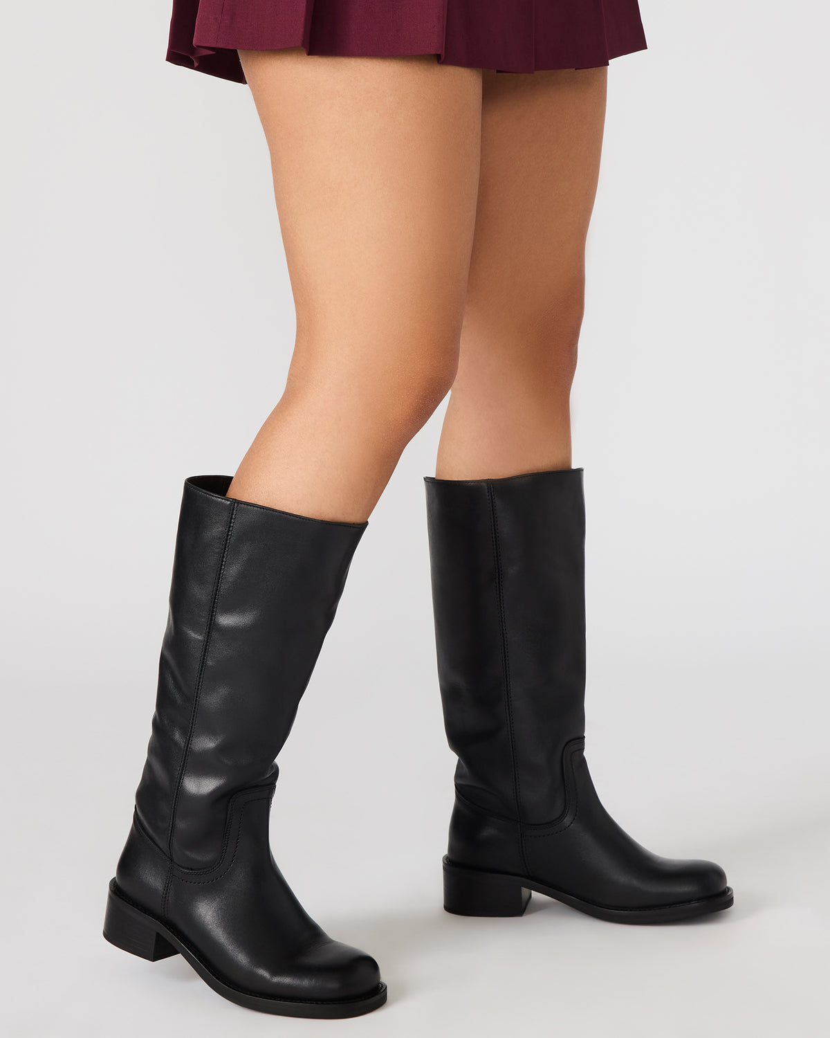 RIGGS Black Leather Wide Calf Square-Toe Women's Boot | Steve Madden