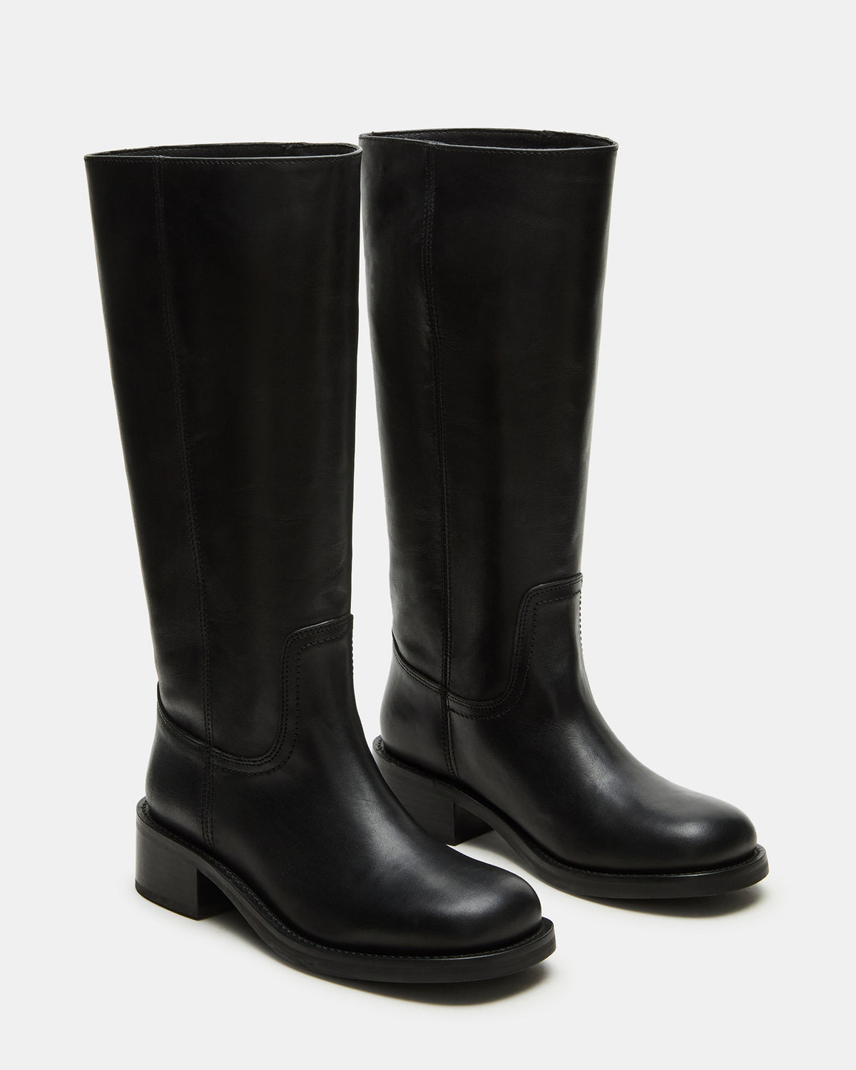 RIGGS Black Leather Wide Calf Square-Toe Women's Boot | Steve Madden