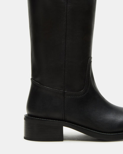 RIGGS Black Leather Wide Calf Square-Toe Women's Boot | Steve Madden