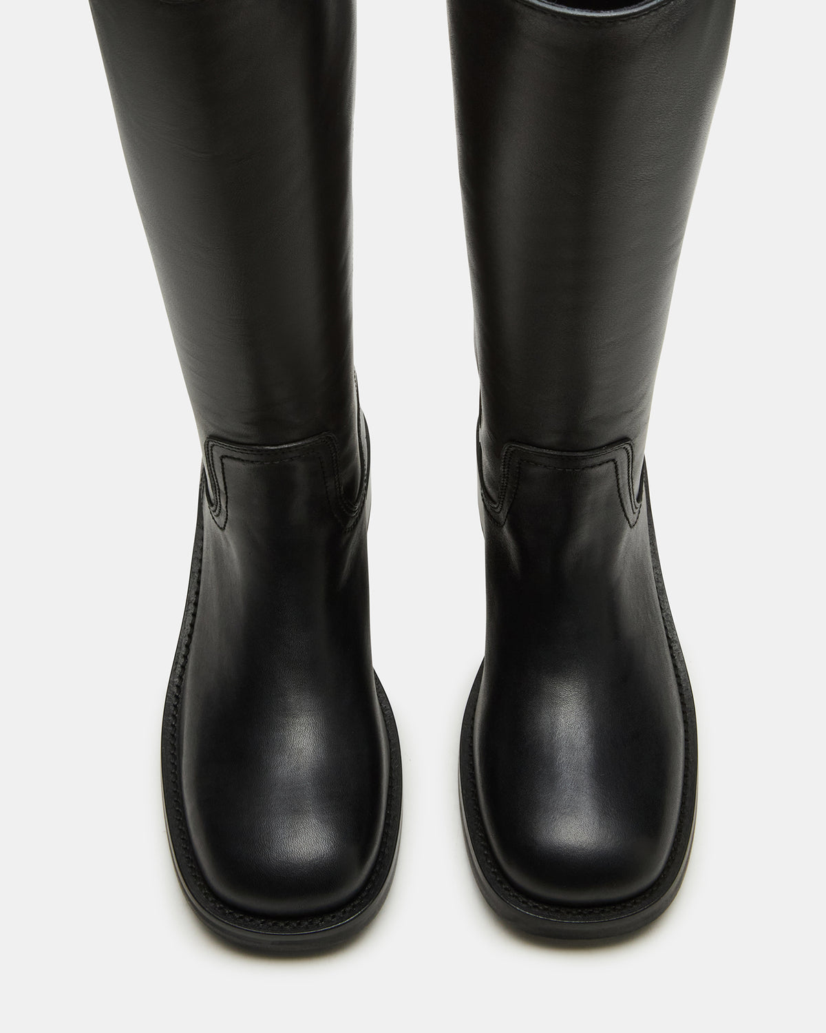 RIGGS Black Leather Wide Calf Square-Toe Women's Boot | Steve Madden