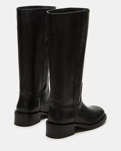 RIGGS Black Leather Wide Calf Square-Toe Women's Boot | Steve Madden
