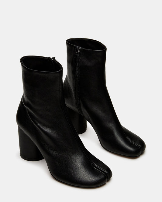 CARO Black Leather Tabi Split-Toe Block Heel Women's Ankle Boot | Steve Madden