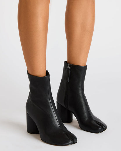 CARO Black Leather Tabi Split-Toe Block Heel Women's Ankle Boot | Steve Madden