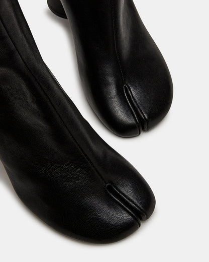 CARO Black Leather Tabi Split-Toe Block Heel Women's Ankle Boot | Steve Madden
