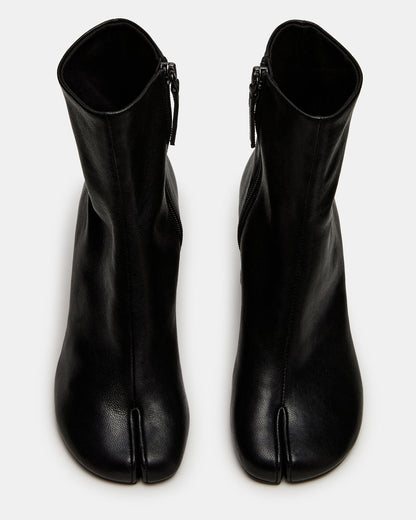 CARO Black Leather Tabi Split-Toe Block Heel Women's Ankle Boot | Steve Madden