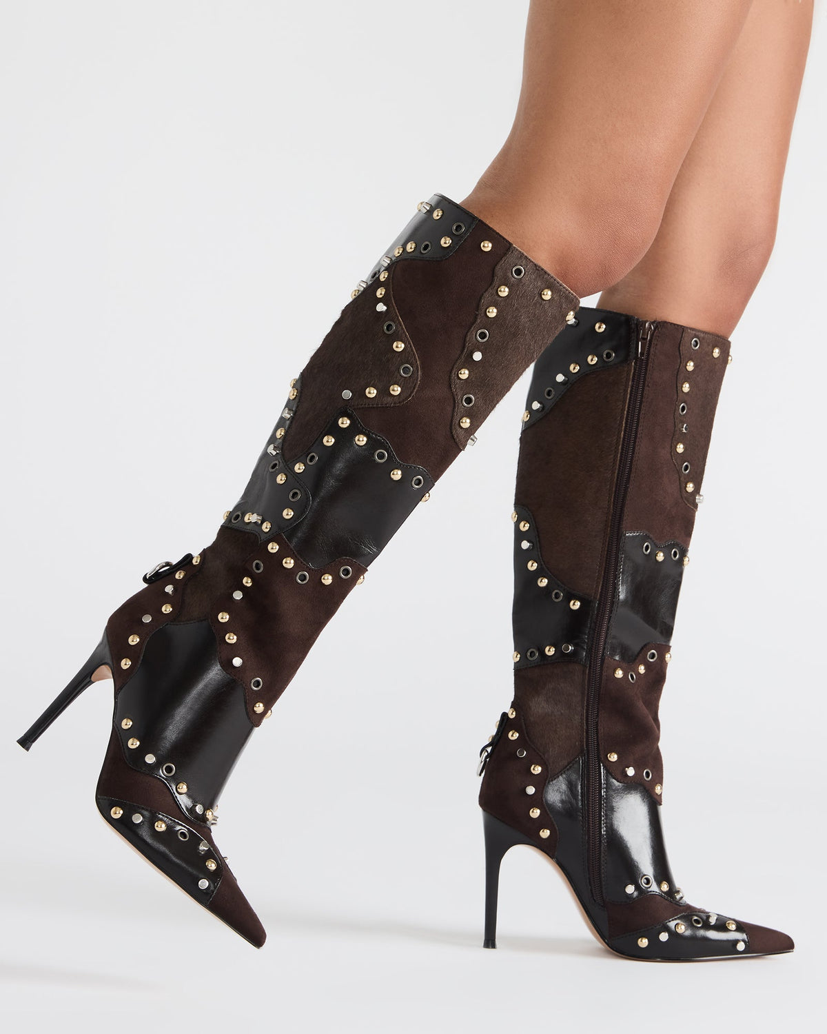 REVIVE Brown Multi Pointed-Toe Knee-High Stiletto Women's Boot | Steve Madden