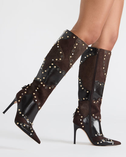 REVIVE Brown Multi Pointed-Toe Knee-High Stiletto Women's Boot | Steve Madden