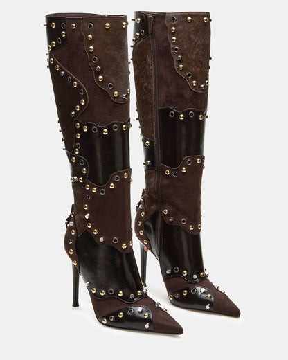 REVIVE Brown Multi Pointed-Toe Knee-High Stiletto Women's Boot | Steve Madden