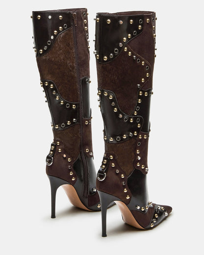 REVIVE Brown Multi Pointed-Toe Knee-High Stiletto Women's Boot | Steve Madden