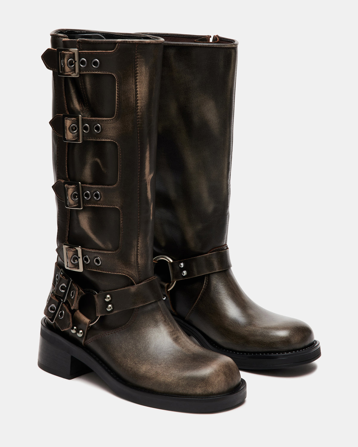 ROCKY Brown Distressed Women's Knee-High Moto Boots | Steve Madden