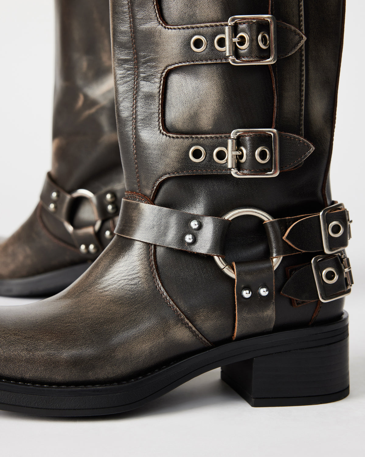 ROCKY Brown Distressed Women's Knee-High Moto Boots | Steve Madden