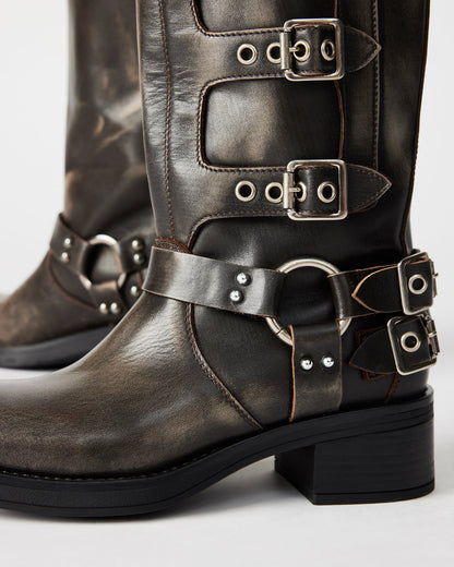 ROCKY Brown Distressed Women's Knee-High Moto Boots | Steve Madden