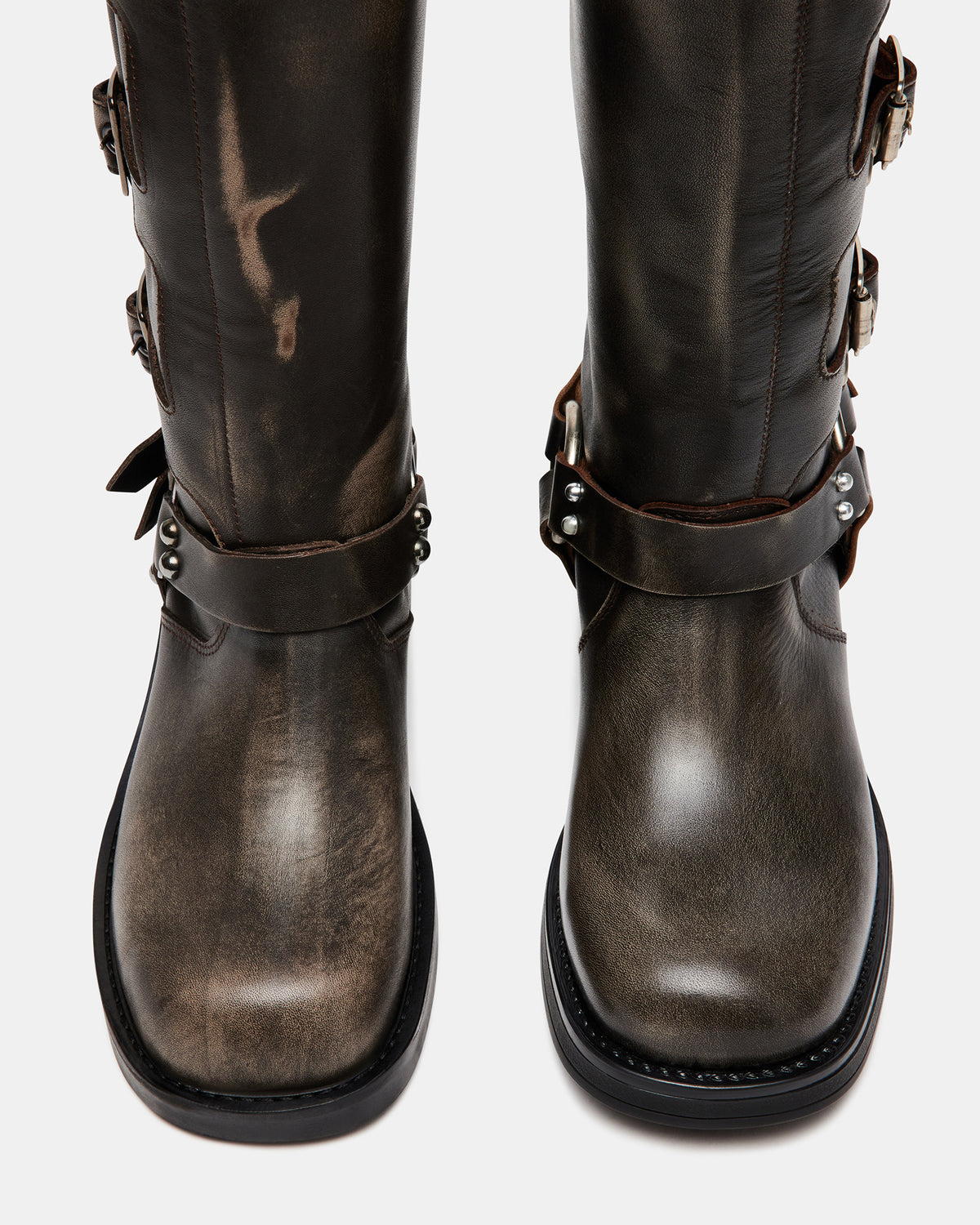 ROCKY Brown Distressed Women's Knee-High Moto Boots | Steve Madden