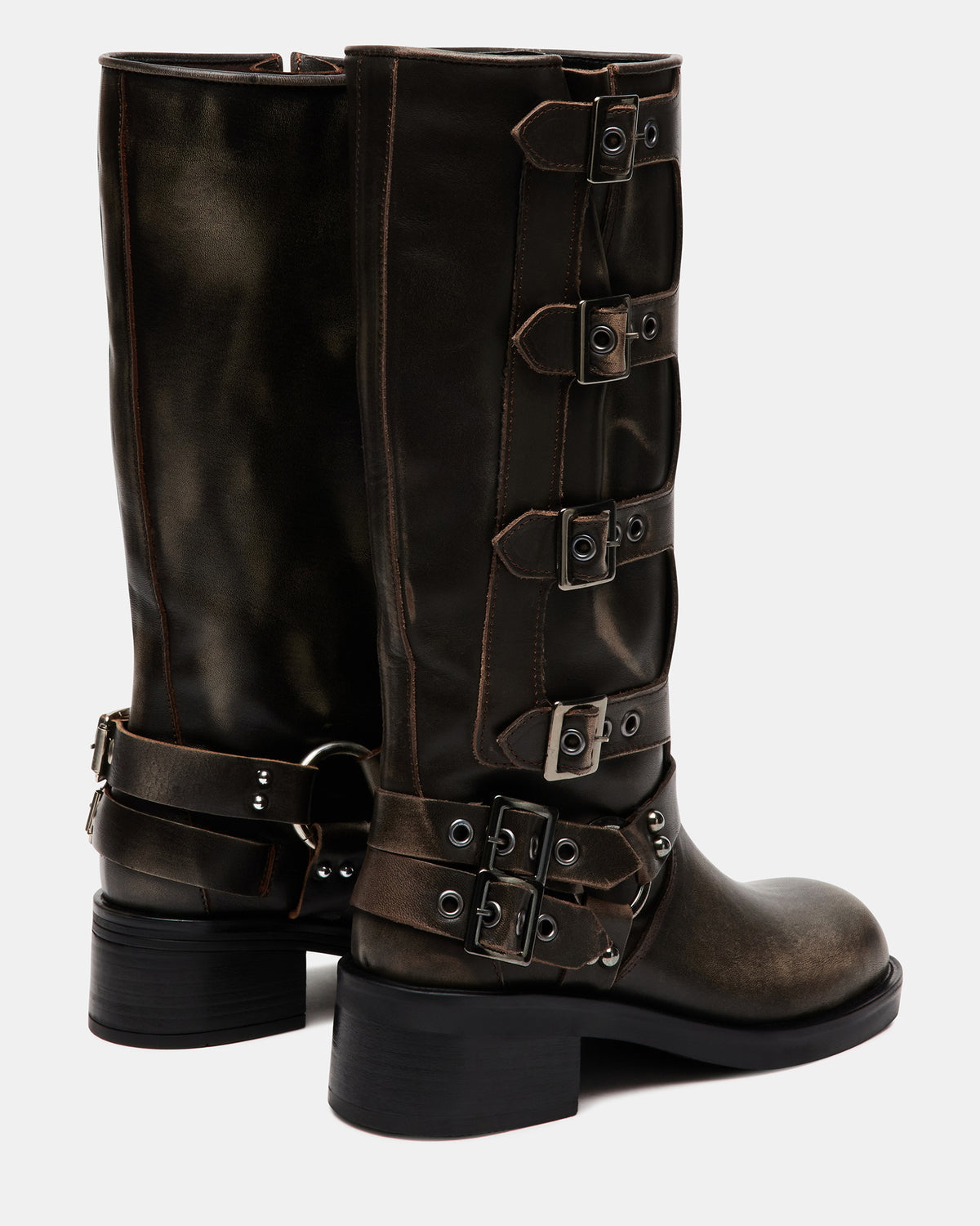 ROCKY Brown Distressed Women's Knee-High Moto Boots | Steve Madden