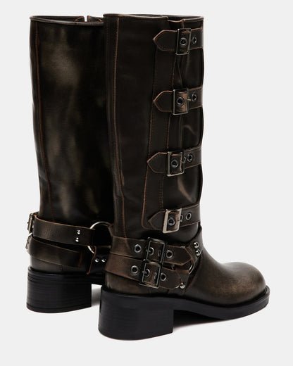 ROCKY Brown Distressed Women's Knee-High Moto Boots | Steve Madden